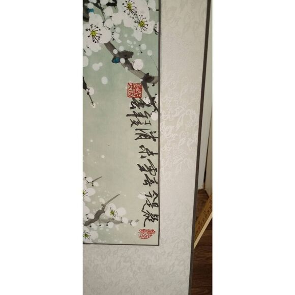 Vintage Chinese hand painted , scroll, art, decor trees, floral. Blossom. Large - Picture 6 of 11